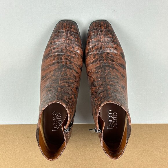 Franco Sarto Nico Snake Faux Leather Ankle Boots Womens 8.5 Brown Side Zip - Picture 5 of 10